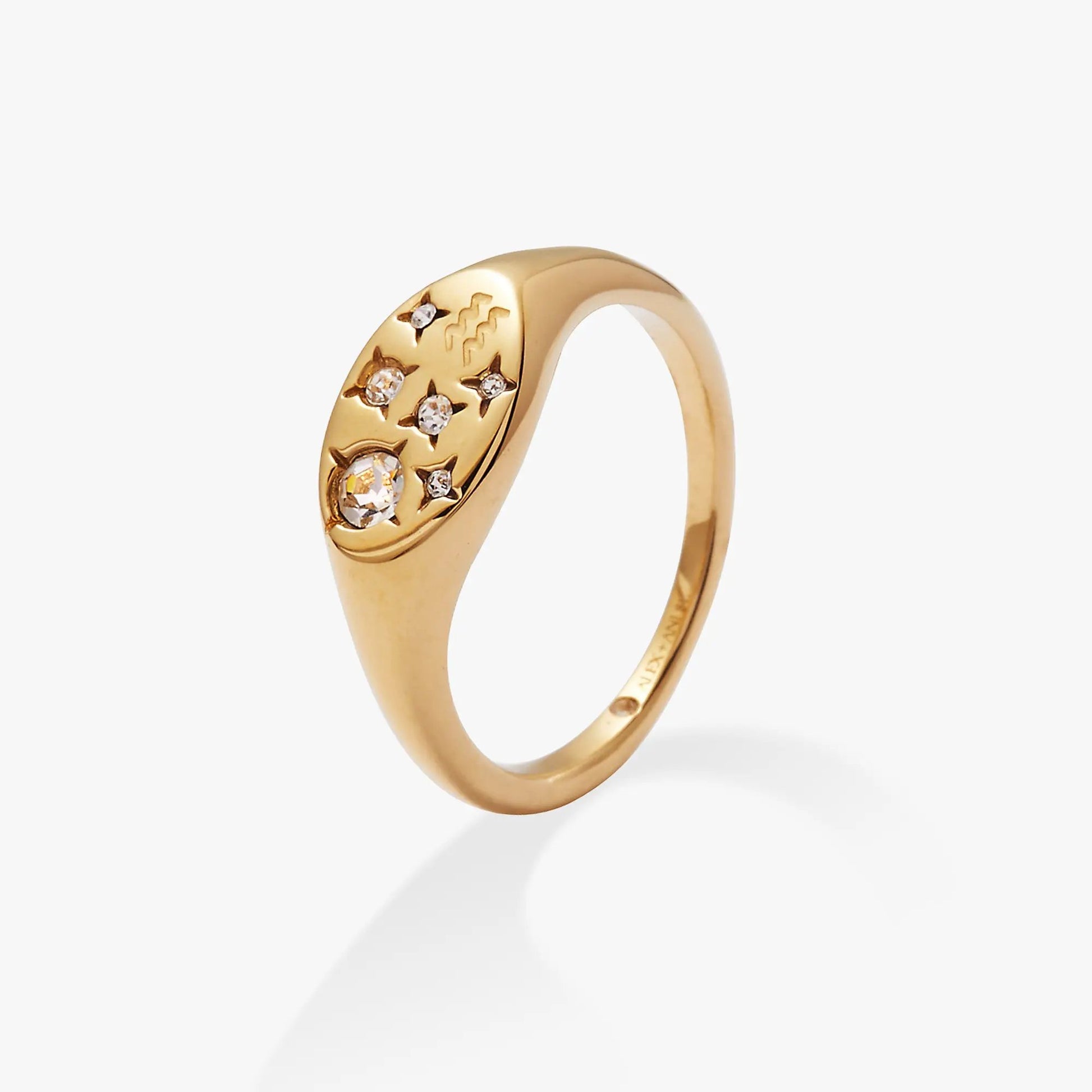 Aquarius Zodiac Ring by Alex and Ani, gold-tone band with crystal accents on Tampa Home & Garden Store