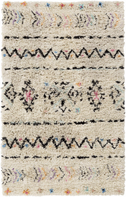 Arcanum hand knotted wool rug cream with black zigzag bands and pastel flecks Boutique Rugs on Tampa Home & Garden Store
