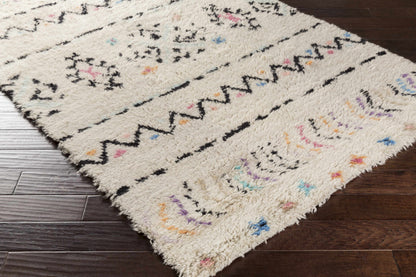 Arcanum hand knotted wool rug cream with black zigzags and pastel flecks Boutique Rugs on Tampa Home & Garden Store