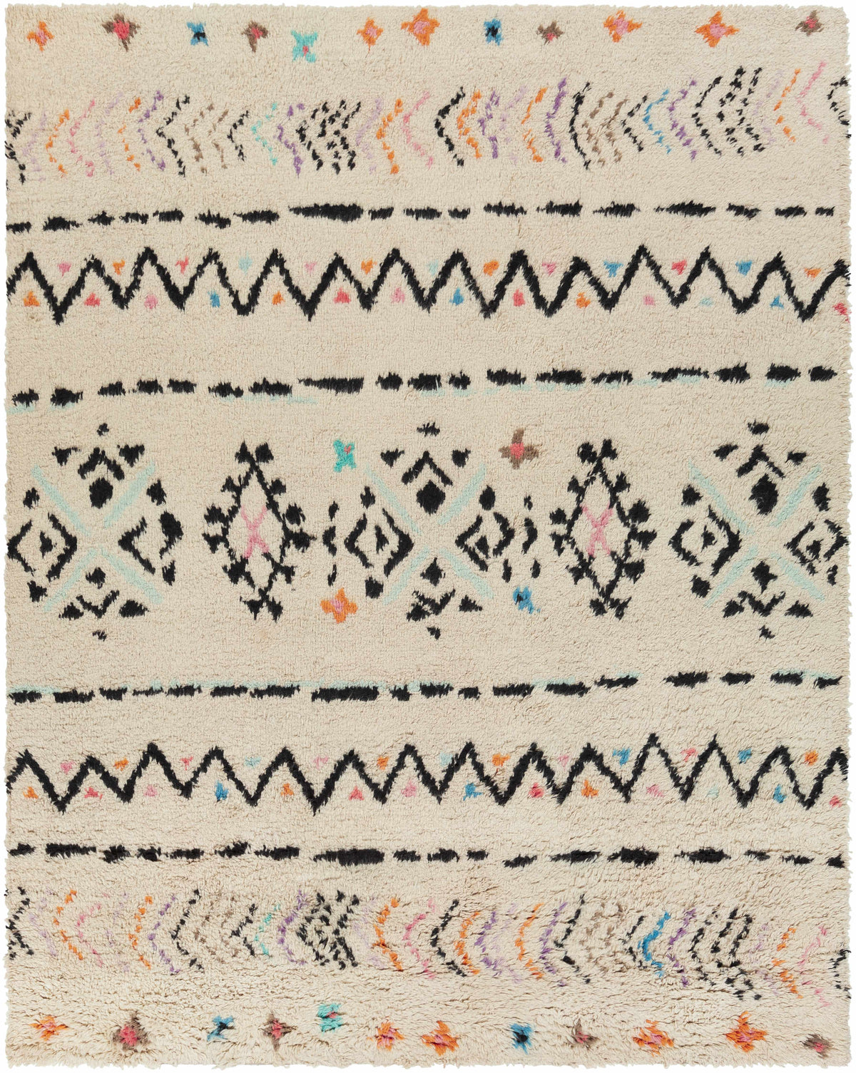 Arcanum Hand Knotted Wool Rug with black zigzags and accents Boutique Rugs clearance on Tampa Home & Garden Store