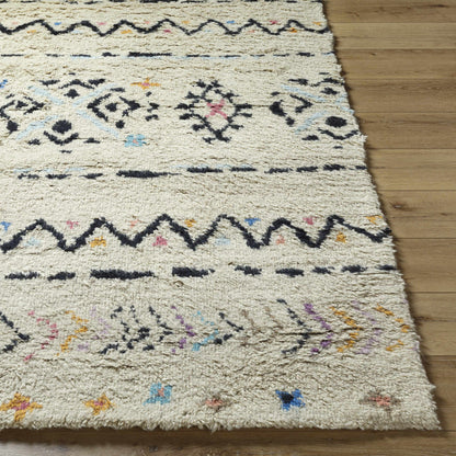 Arcanum hand knotted wool area rug cream black geometric motifs Boutique Rugs clearance on Tampa Home & Garden Store