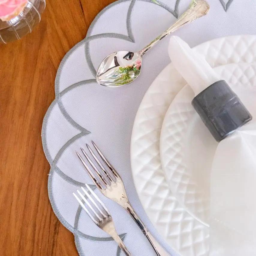 Brazilian Bamboo Napkin Ring dark-gray cylindrical accent on white napkin for table settings on Tampa Home & Garden Store