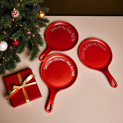 Gia Roma Deck the Halls & Carbs spoon rests set of 3 red with white holiday script on Tampa Home & Garden Store