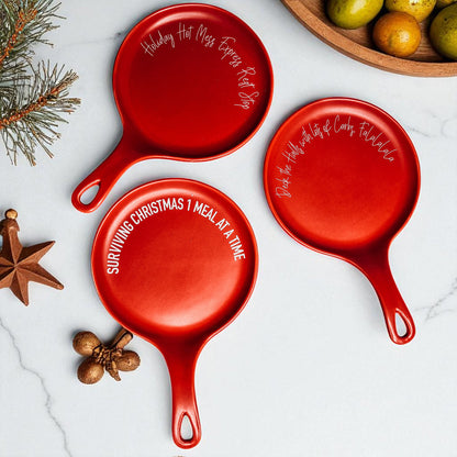 Spoon rests Gia Roma red set of 3, round with long handles and white festive script on Tampa Home & Garden Store