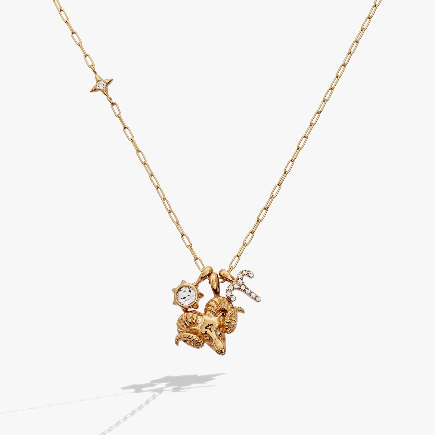 Aries Zodiac Charm Cluster Necklace Gold Plated
