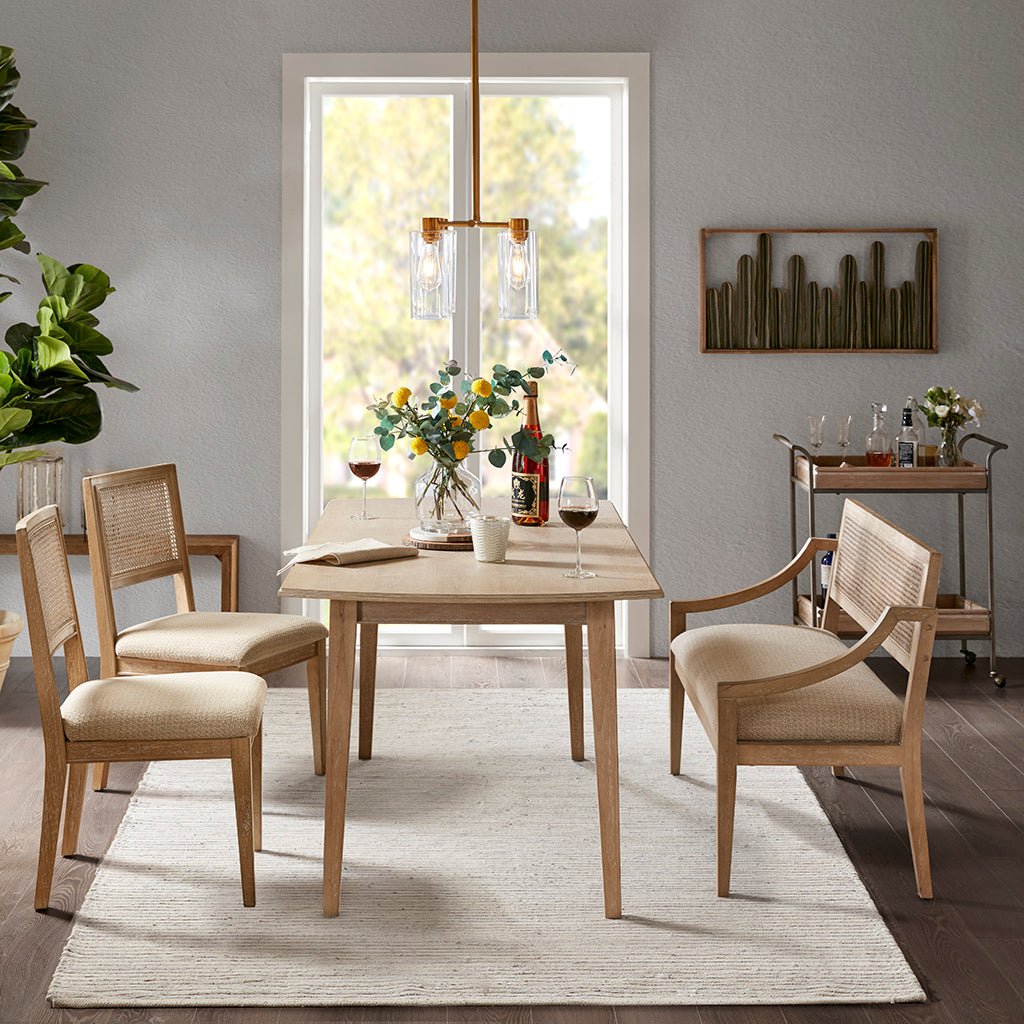 Armless dining chairs with cane back and tapered wood legs, natural wood finish, set of 2 on Tampa Home & Garden Store