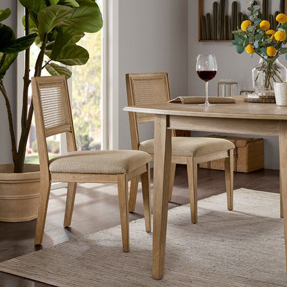Armless dining chair with cane back and beige seat, tapered wood legs; set of 2 by HouseOfZazla on Tampa Home & Garden Store