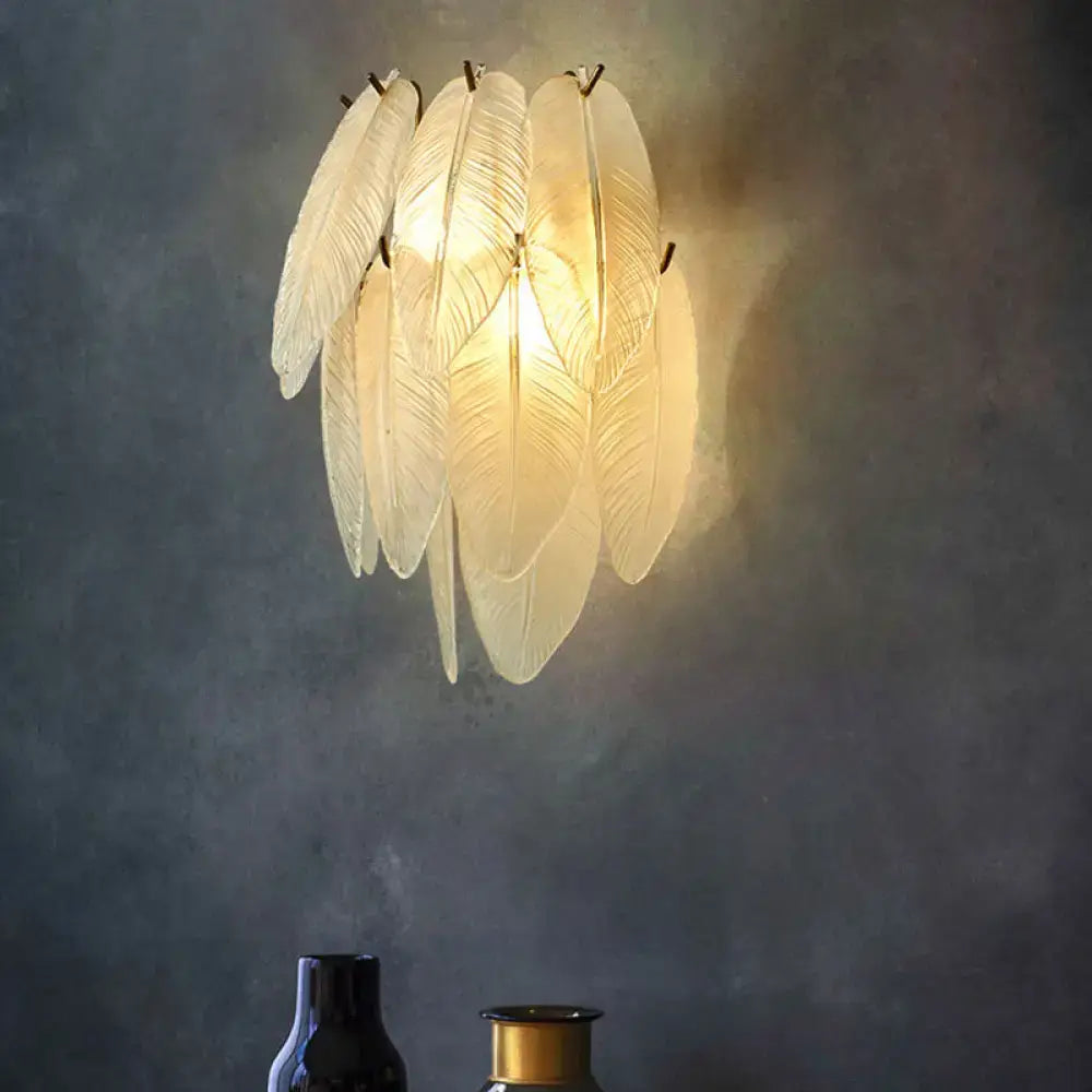 Brass Leaf Glass Sconce by Decorbites, frosted glass leaf panels cluster, warm ambient glow on Tampa Home & Garden Store