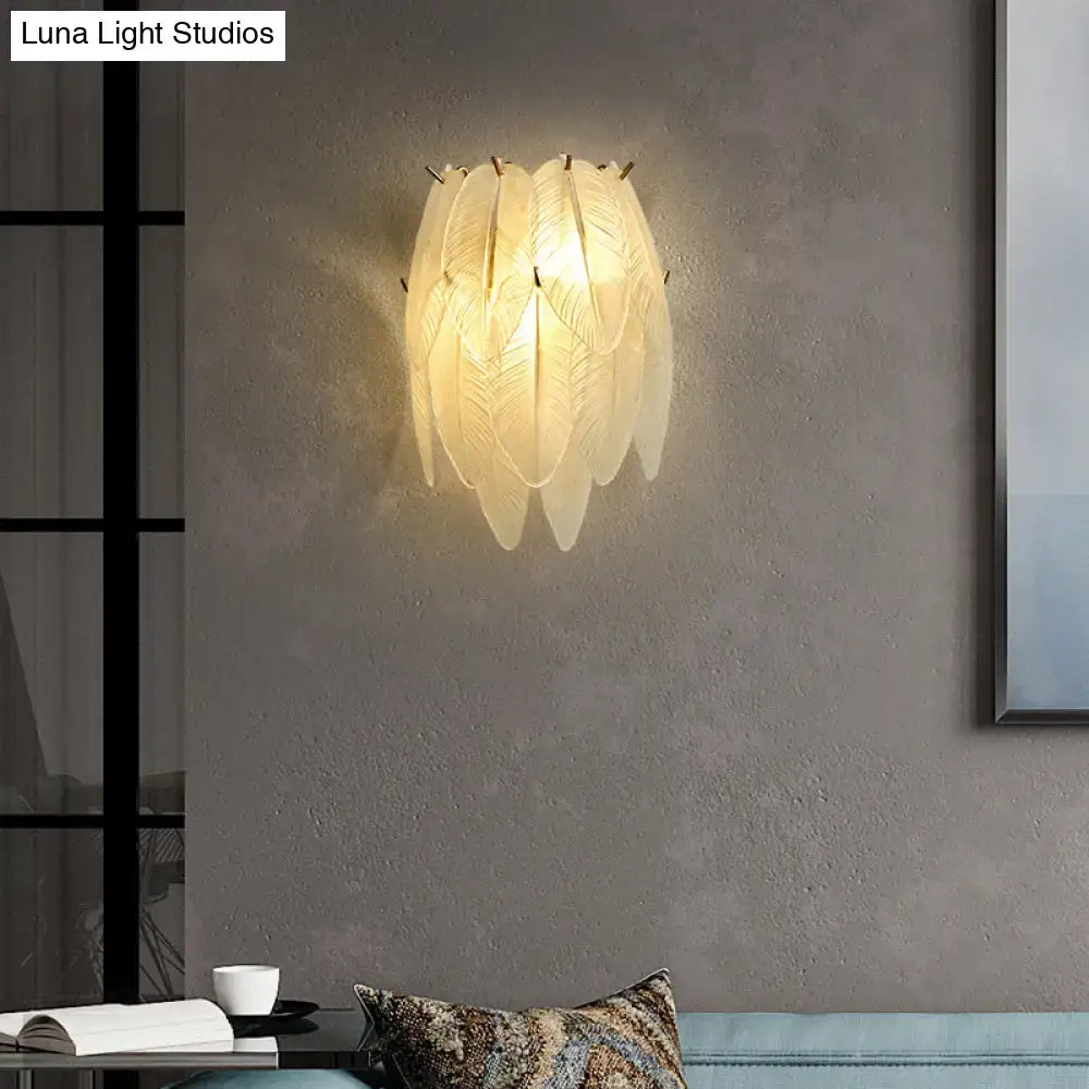 Brass Leaf Glass Sconce by Decorbites with frosted leaf panels, warm glow on Tampa Home & Garden Store