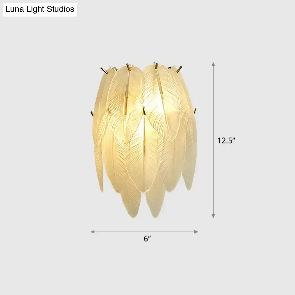 Brass Leaf Glass Sconce by Decorbites; warm amber leaf-panel shade, 12.5in tall, 6in wide on Tampa Home & Garden Store