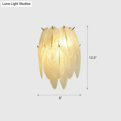 Brass Leaf Glass Sconce by Decorbites; warm amber leaf-panel shade, 12.5in tall, 6in wide on Tampa Home & Garden Store
