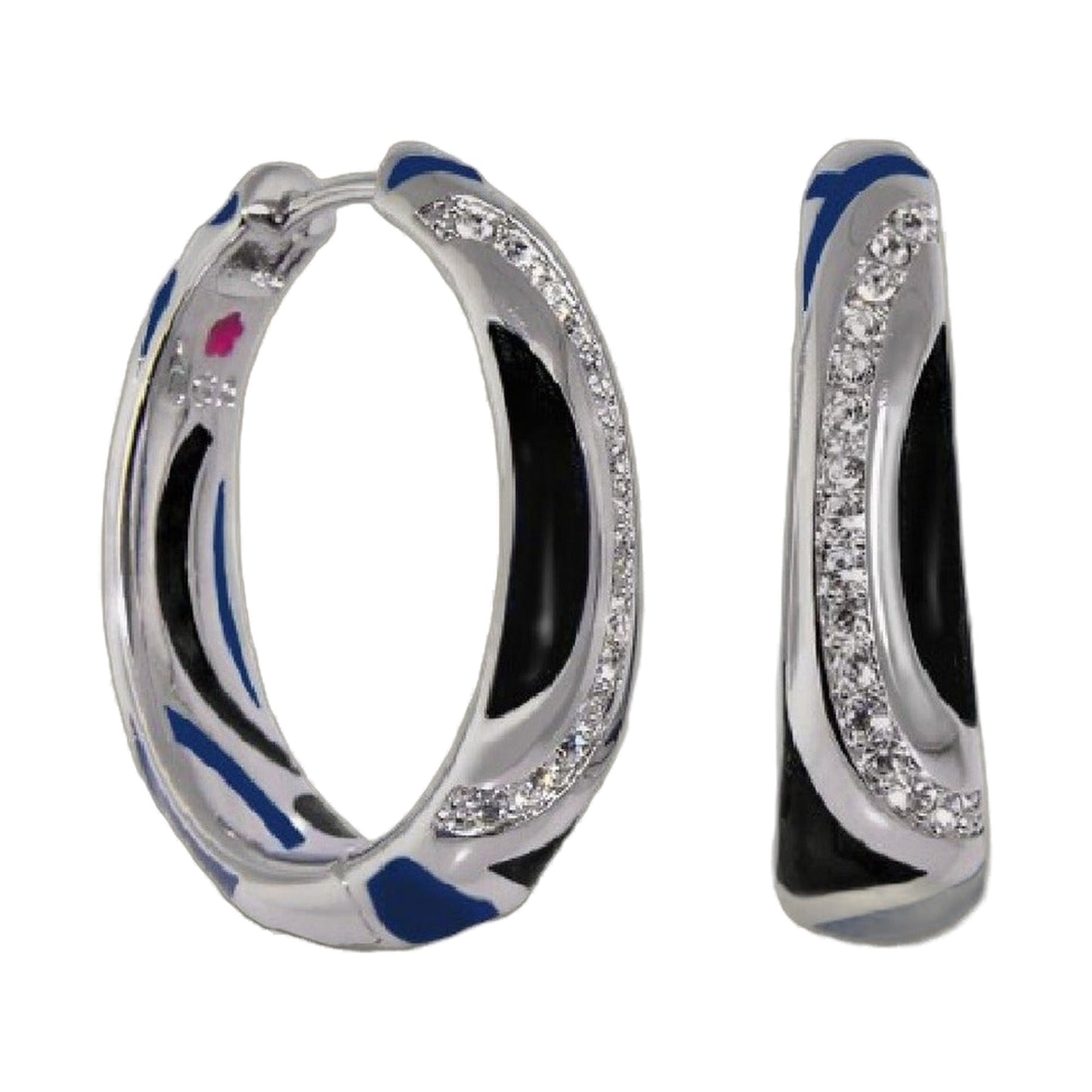 Art Deco enamel hoop earrings by Lauren G Adams with blue crystal trim on Tampa Home & Garden Store