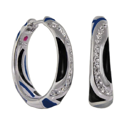 Art Deco enamel hoop earrings by Lauren G Adams with blue crystal trim on Tampa Home & Garden Store