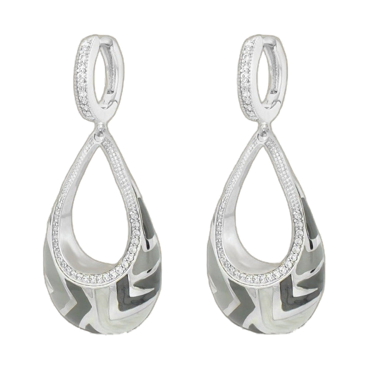 Pair of Art Deco chandelier earrings with diamond-embellished teardrop hoops in silver on Tampa Home & Garden Store