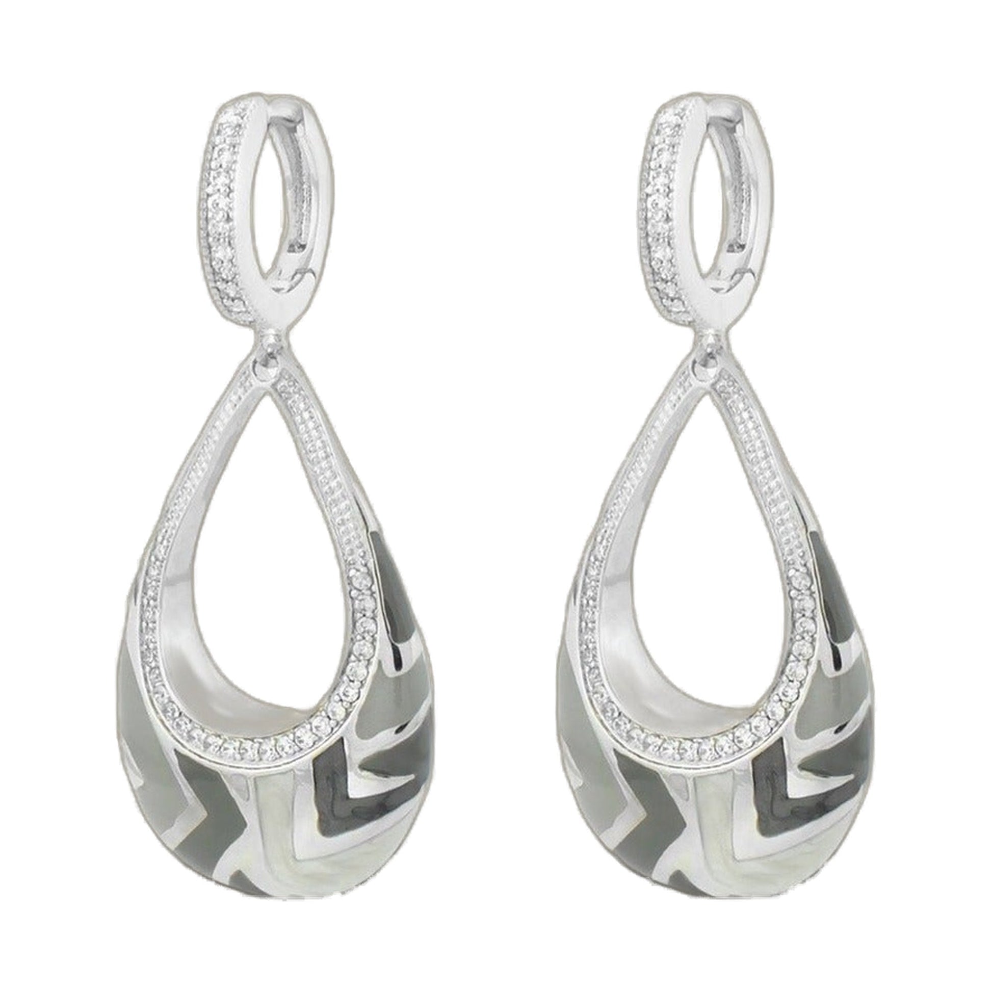 Pair of Art Deco chandelier earrings with diamond-embellished teardrop hoops in silver on Tampa Home & Garden Store