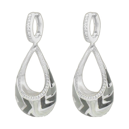 Pair of Art Deco chandelier earrings with diamond-embellished teardrop hoops in silver on Tampa Home & Garden Store