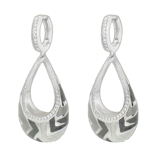 Pair of Art Deco chandelier earrings with diamond-embellished teardrop hoops in silver on Tampa Home & Garden Store