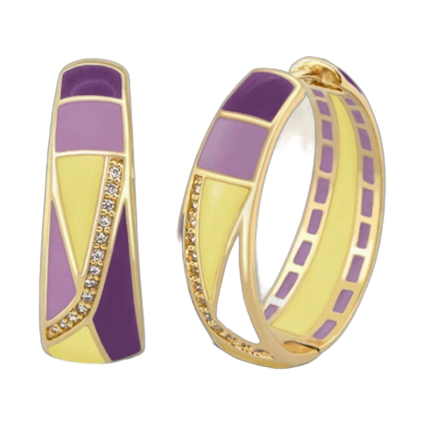 Art Deco Enamel Hoop Earrings And Gold Plated