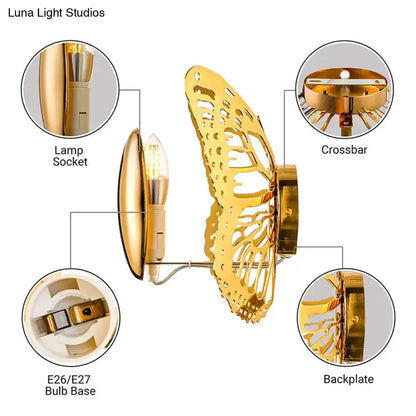 Art Deco Gold Butterfly and Wall Sconce Lamp