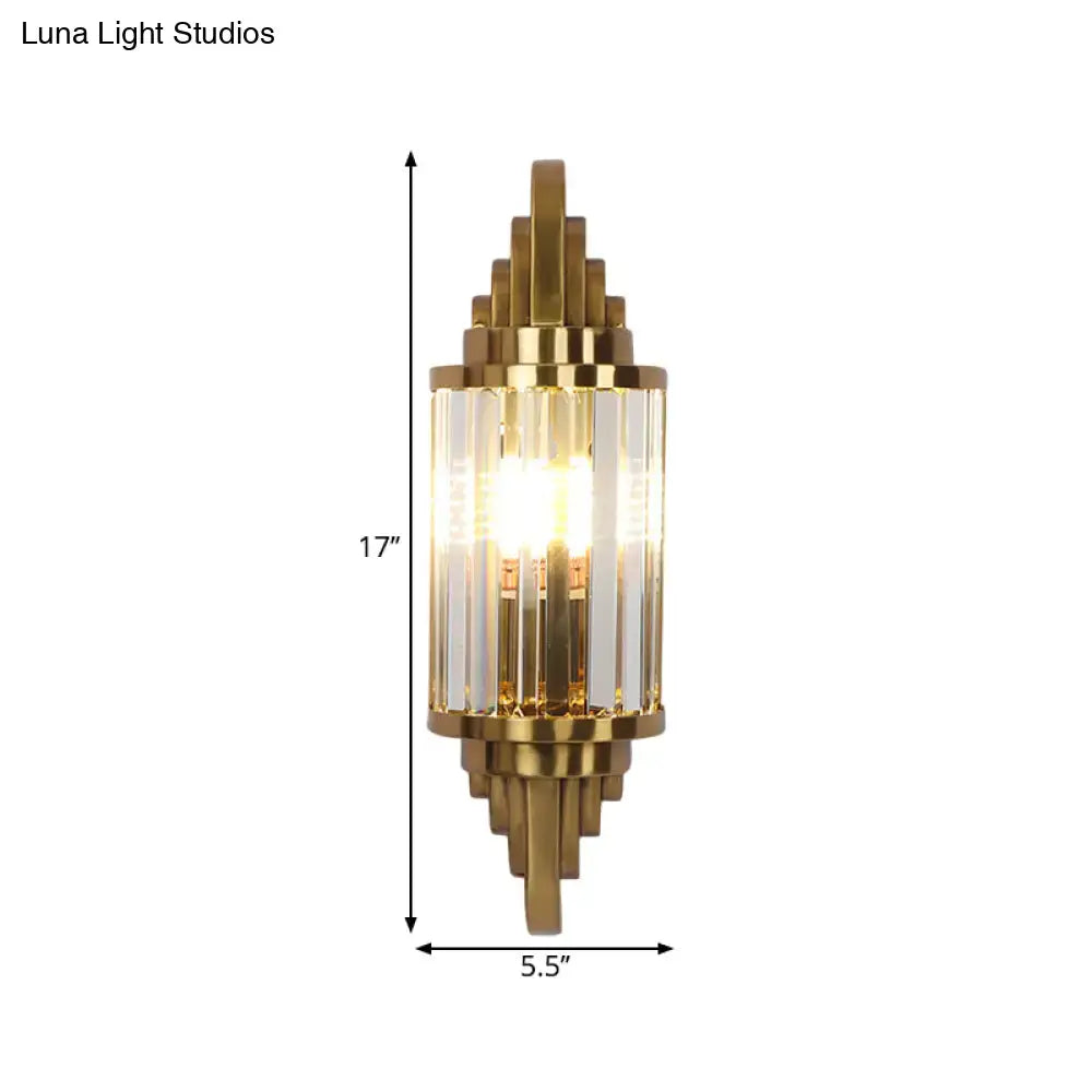 Gold Crystal Art Deco Wall Light by Decorbites, brass with crystal prisms, 17in tall 5.5in wide on Tampa Home & Garden Store