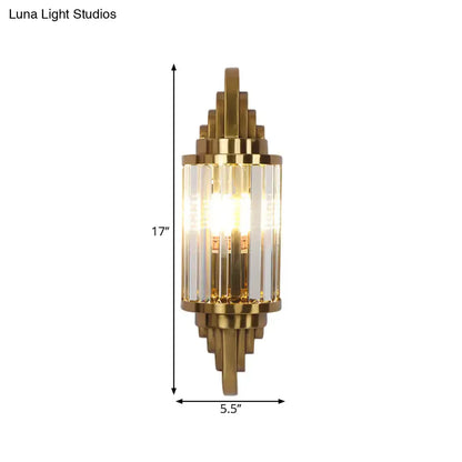 Gold Crystal Art Deco Wall Light by Decorbites, brass with crystal prisms, 17in tall 5.5in wide on Tampa Home & Garden Store