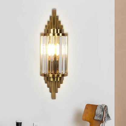 Gold Crystal Art Deco Wall Light by Decorbites; geometric backplate with crystal prisms on Tampa Home & Garden Store