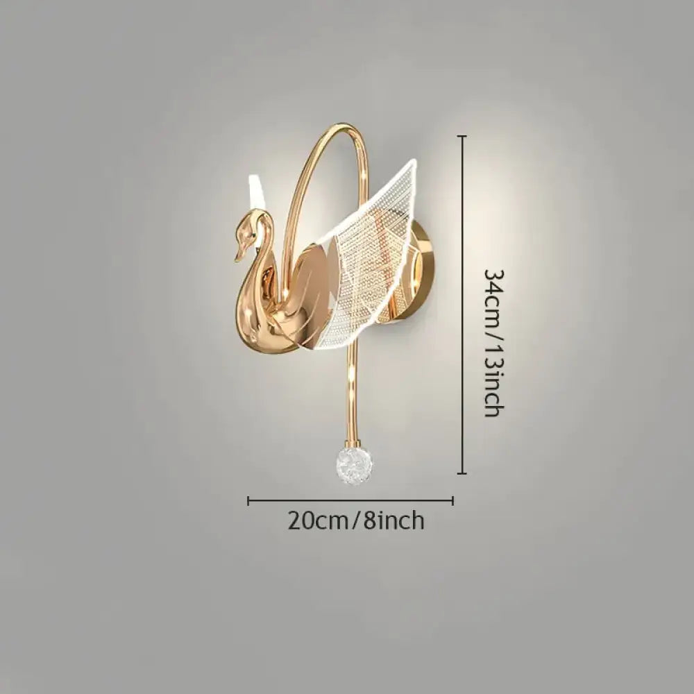 Wall light Gold Crystal Swan by Decorbites, Art Deco gold swan lamp with crystal pendant on Tampa Home & Garden Store