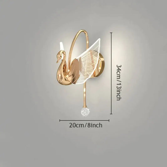 Wall light Gold Crystal Swan by Decorbites, Art Deco gold swan lamp with crystal pendant on Tampa Home & Garden Store