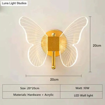 Gold Swan Art Deco Wall Lamp with white acrylic butterfly wings, 20x20cm, 10W LED on Tampa Home & Garden Store