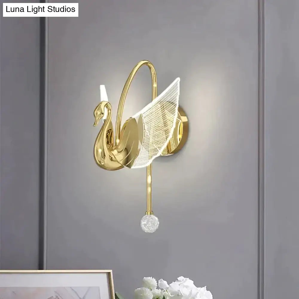 Gold Crystal Swan Art Deco Wall Lamp wall light with swan silhouette and crystal wings on Tampa Home & Garden Store