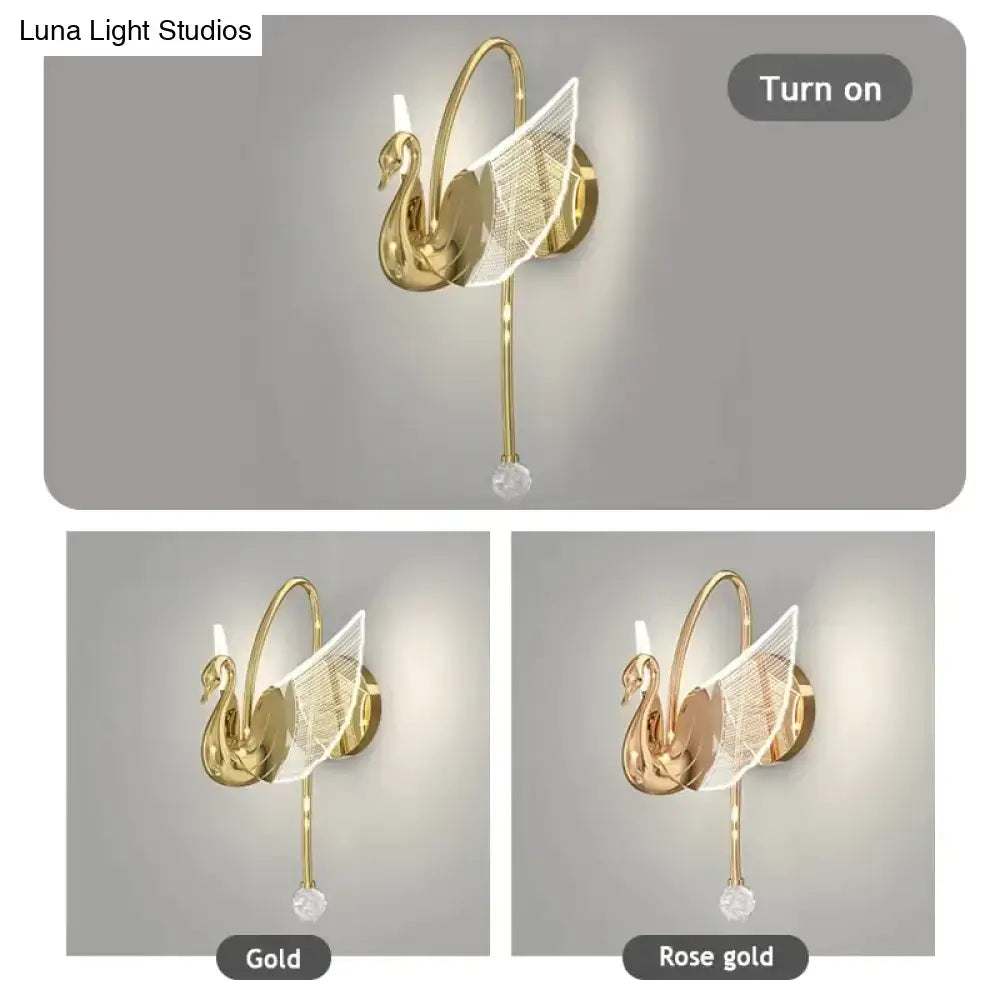 Gold Crystal Swan Art Deco Wall Lamp with crystal pendant Decorbites on Tampa Home & Garden Store