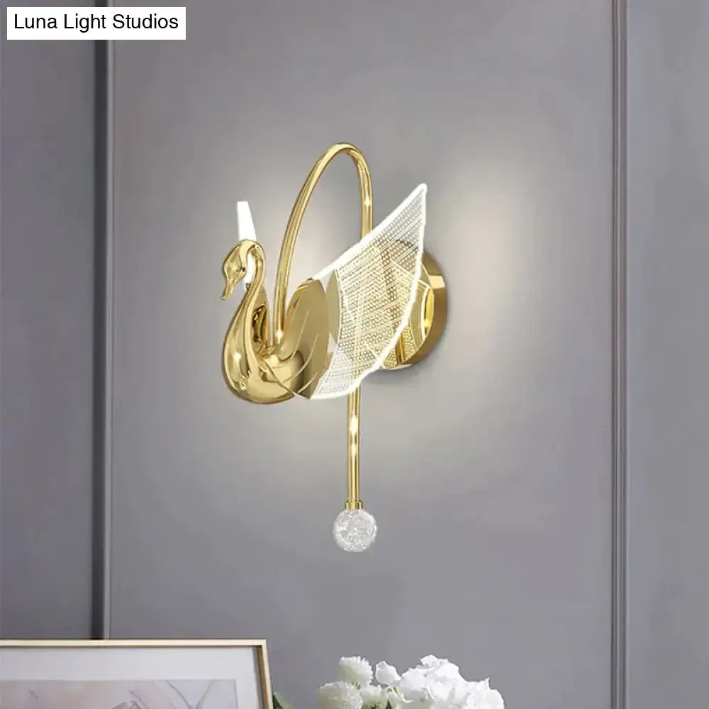 Gold Swan Art Deco Wall Lamp by Decorbites, wall light with swan design and crystal pendant on Tampa Home & Garden Store