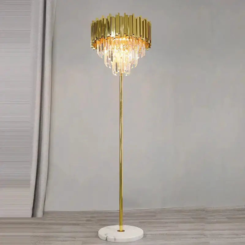 Art Deco Golden Crystal Marble Led Floor Lamp