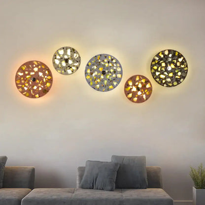 Terrazzo LED wall light set with five circular mosaic discs in multicolor tones on Tampa Home & Garden Store