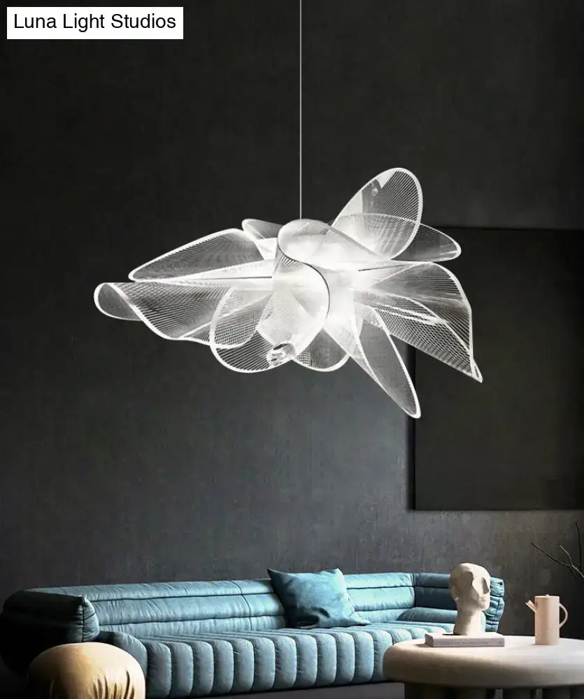 White Tulle-Like Floral Chandelier LED Cafe Light Fixture