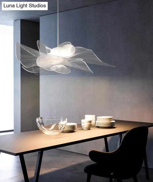 White Tulle-Like Floral Chandelier LED Cafe Light Fixture - Tampa Home & Garden Store