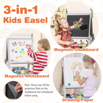 3 in 1 Art Easel for Kids with Chalkboard