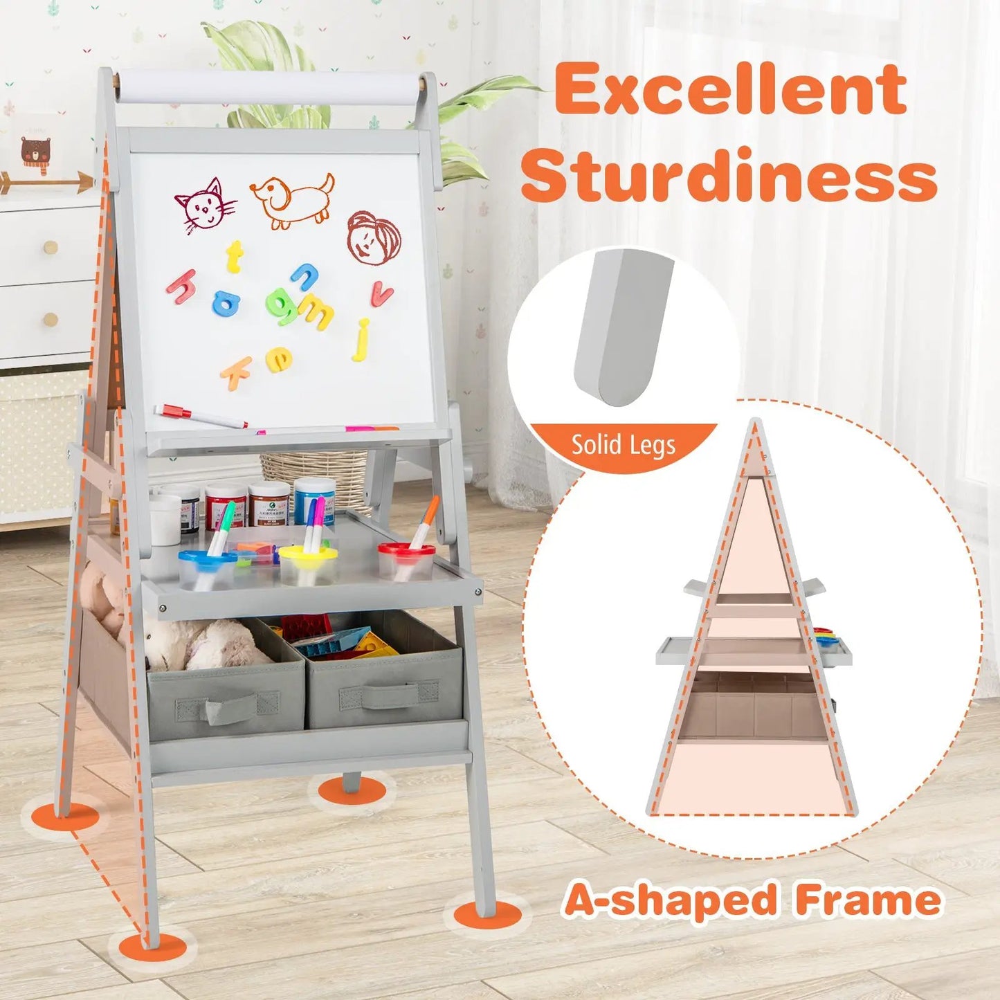 3 in 1 Art Easel for Kids with Chalkboard
