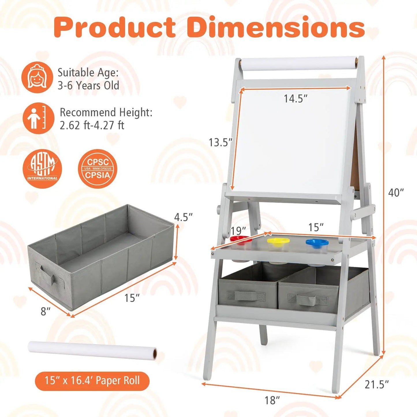 3 in 1 Art Easel for Kids with Chalkboard