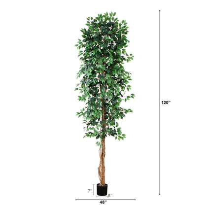 Tree: Nearly Natural 10 ft Artificial Ficus Tree with Natural Trunk in black pot on Tampa Home & Garden Store