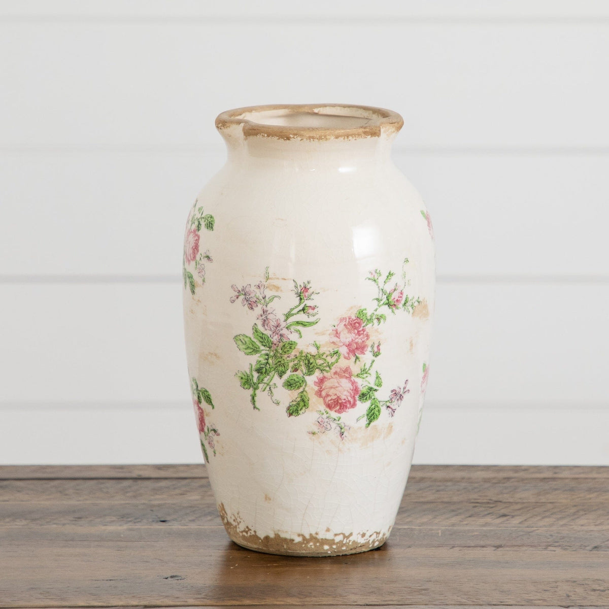 10in Floral Print Tuscan Ceramic Scroll Urn vase Nearly Natural with floral design on Tampa on Tampa Home & Garden Store