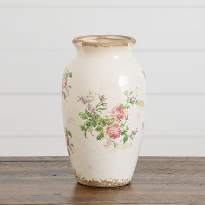 10in Floral Print Tuscan Ceramic Scroll Urn vase Nearly Natural with floral design on Tampa on Tampa Home & Garden Store