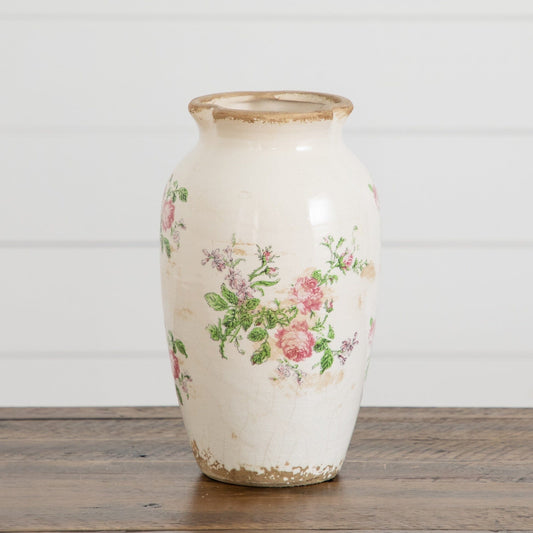 10in Floral Print Tuscan Ceramic Scroll Urn vase Nearly Natural with floral design on Tampa on Tampa Home & Garden Store