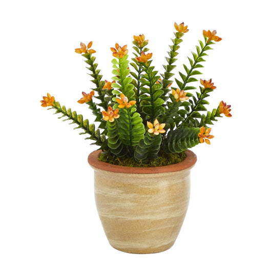 Plante succulente artificielle à fleurs Sedum de 25 cm dans un pot en céramique