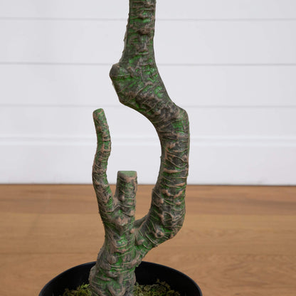 Tree 10' Minimalist Citrus Artificial Tree trunk with textured green bark in a pot with moss on Tampa Home & Garden Store