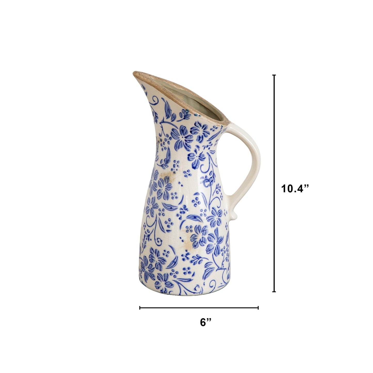 Pitcher vase Nearly Natural 10.5in Floral Tuscan ceramic blue scroll pattern on Tampa Home & Garden Store