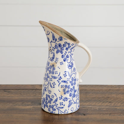 Vase 10.5in Floral Tuscan Blue Scroll Ceramic Nearly Natural blue floral motif on Tampa Home & Garden Store