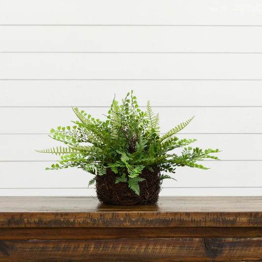 Mixed Fern with Twig and Moss Basket with green foliage, Nearly Natural artificial plant on Tampa Home & Garden Store