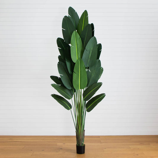 11' Artificial Traveler's Palm Tree with tall green leaves in a pot on Tampa Home & Garden Store