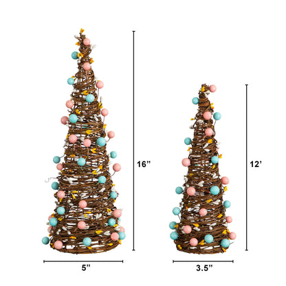 Rattan cone trees with pastel eggs, 12in and 16in, set of 2 Nearly Natural on Tampa Home & Garden Store